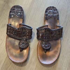 Jack Rogers Dark Brown Croc-Embossed Sandals
